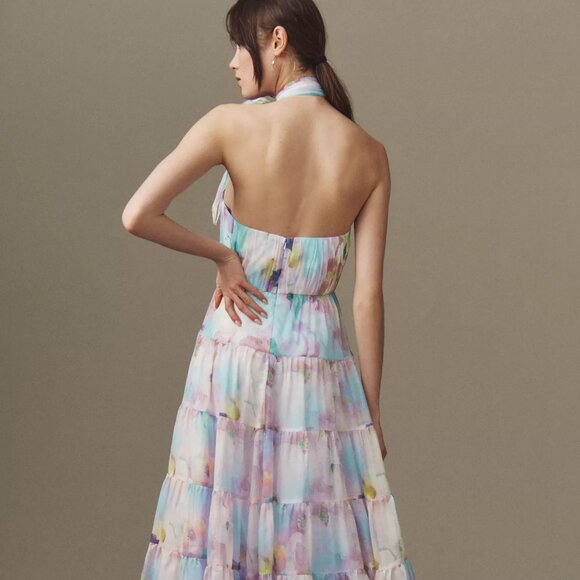 MAC DUGGAL x Anthropologie Asymmetrical Halter-Neck Tiered Gown (size 2) NWT - Picture 2 of 12